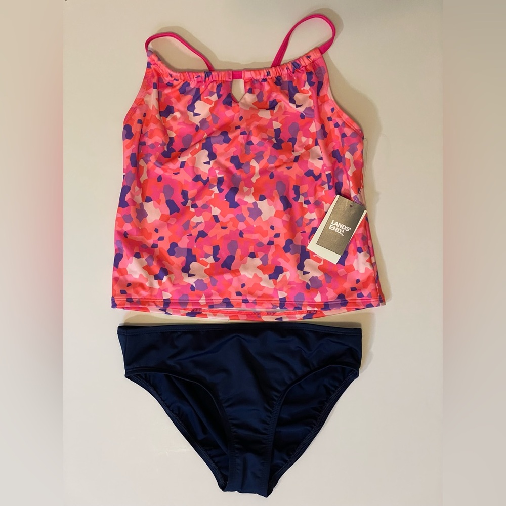 NWT Lands End Girls Two-Piece Swimsuit Pink Orange Purple Blue Bikini Sz 4 & 10